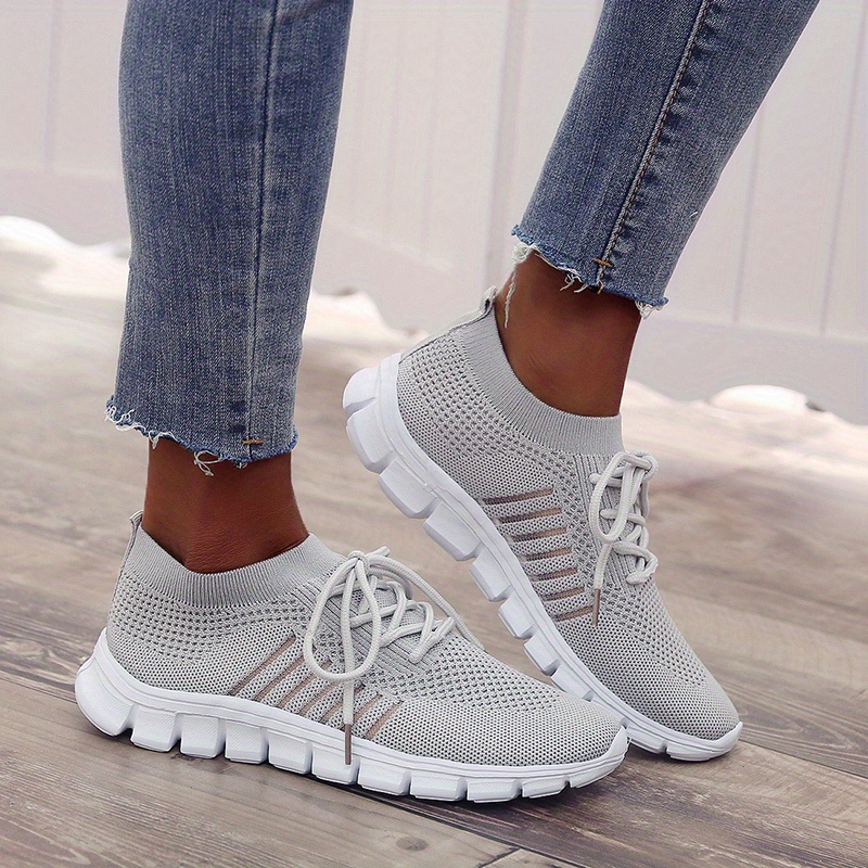 womens knitted sports shoes lightweight lace up low top running shoes casual outdoor gym sneakers details 27