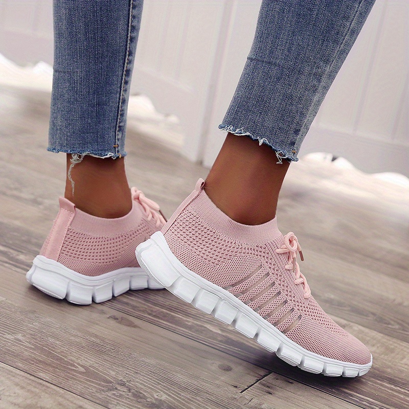 womens knitted sports shoes lightweight lace up low top running shoes casual outdoor gym sneakers details 29