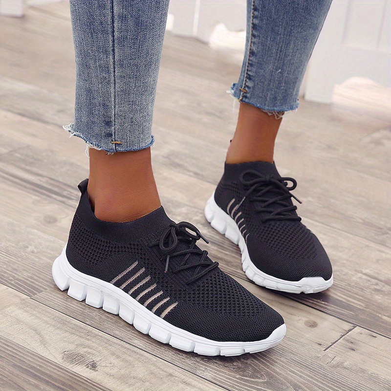 womens knitted sports shoes lightweight lace up low top running shoes casual outdoor gym sneakers details 30