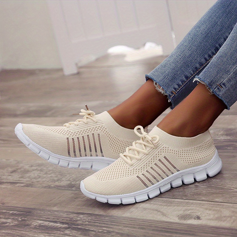 womens knitted sports shoes lightweight lace up low top running shoes casual outdoor gym sneakers details 33