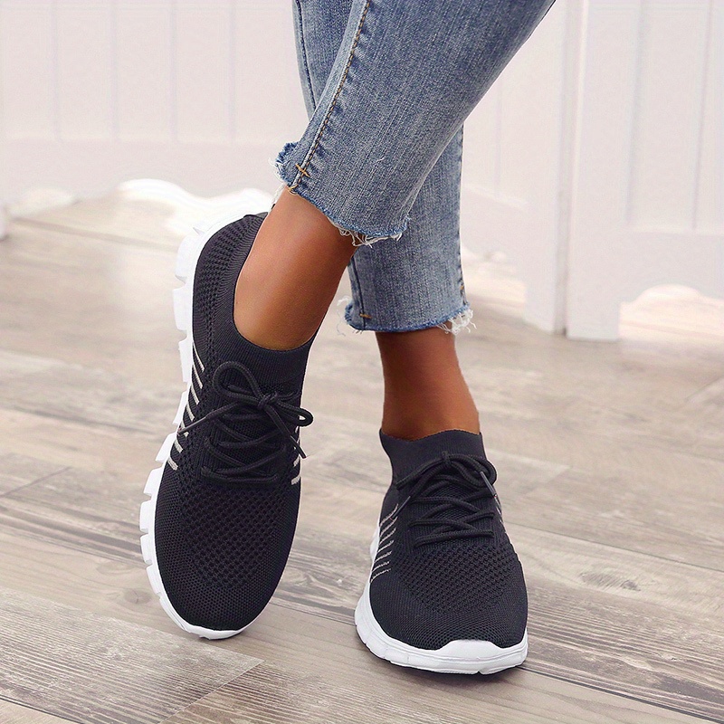 womens knitted sports shoes lightweight lace up low top running shoes casual outdoor gym sneakers details 38