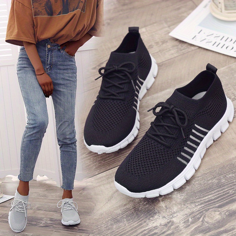 womens knitted sports shoes lightweight lace up low top running shoes casual outdoor gym sneakers details 40