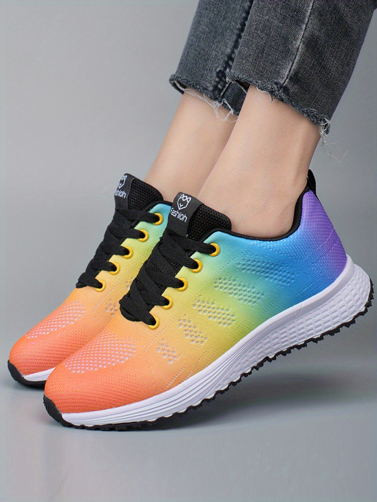 womens mesh panel knit sneakers lace up low top soft sole breathable sporty shoes casual outdoor running shoes details 0