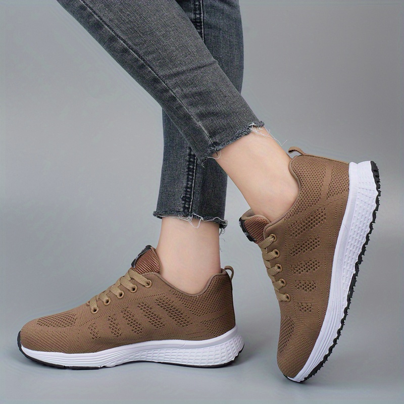 womens mesh panel knit sneakers lace up low top soft sole breathable sporty shoes casual outdoor running shoes details 4