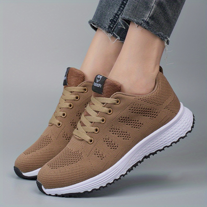 womens mesh panel knit sneakers lace up low top soft sole breathable sporty shoes casual outdoor running shoes details 5