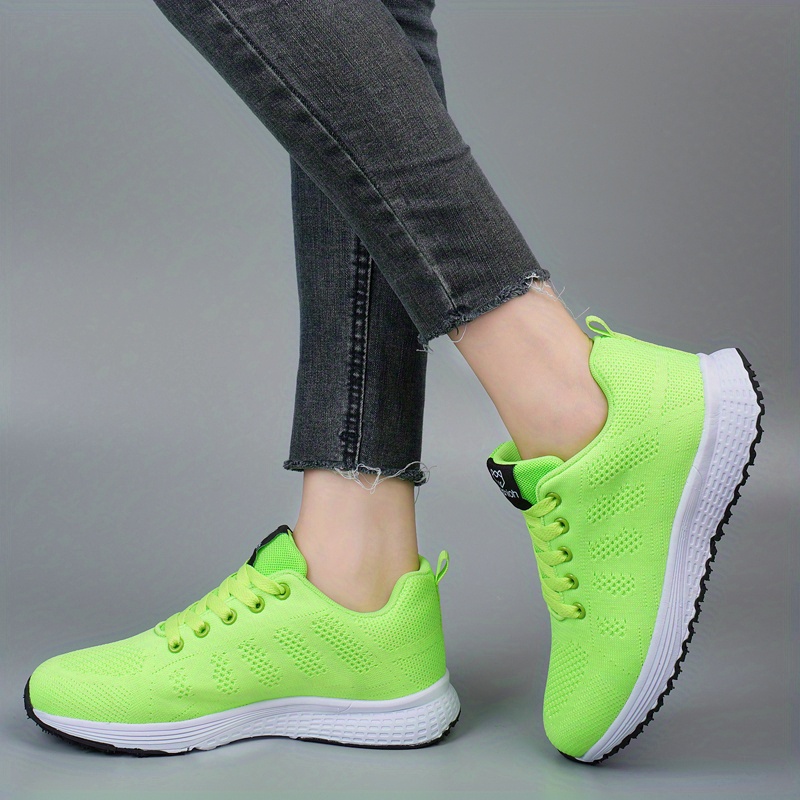 womens mesh panel knit sneakers lace up low top soft sole breathable sporty shoes casual outdoor running shoes details 9