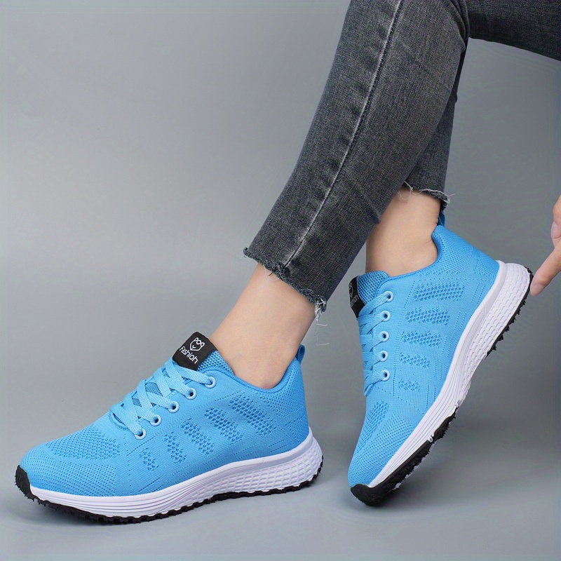 womens mesh panel knit sneakers lace up low top soft sole breathable sporty shoes casual outdoor running shoes details 10