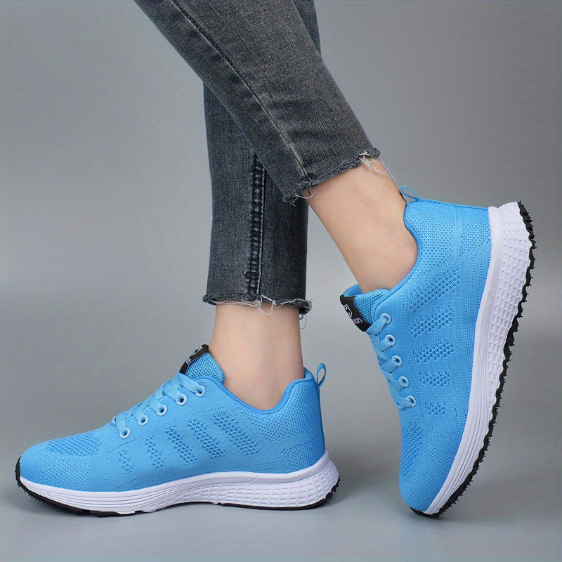 womens mesh panel knit sneakers lace up low top soft sole breathable sporty shoes casual outdoor running shoes details 11