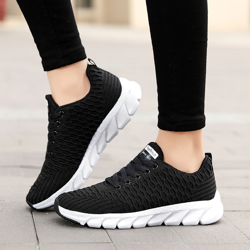 womens breathable knit sneakers casual lace up outdoor shoes lightweight low top walking shoes details 2