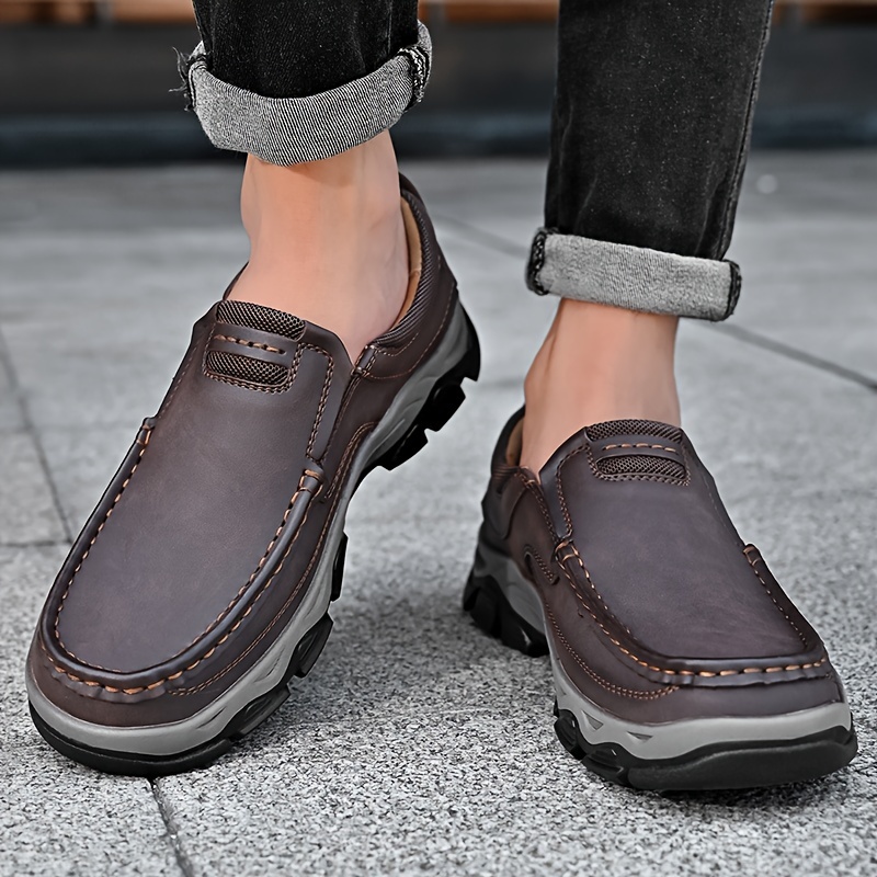 Plus Size Men s Top Grain Leather Solid Colour Slip On Loafer Shoes, Comfy Non Slip Rubber Sole Walking Shoes For Men s Outdoor Activities details 9